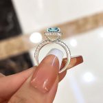 S925 Exclusive Halo Asscher Cut Light Aquamarine Blue Engagement Ring In Sterling Silver - Image 4