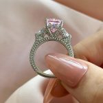 S925 Maxine Pink Stone Radiant Cut Three Stone Engagement Ring - Image 4