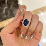 S925 Luxurious Halo Oval Cut Blue Sapphire Engagement Ring In Sterling Silver - Image 2