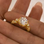 S925 Moissanite Yellow Gold 2.0 Carat Round Cut Vintage Engagement Ring